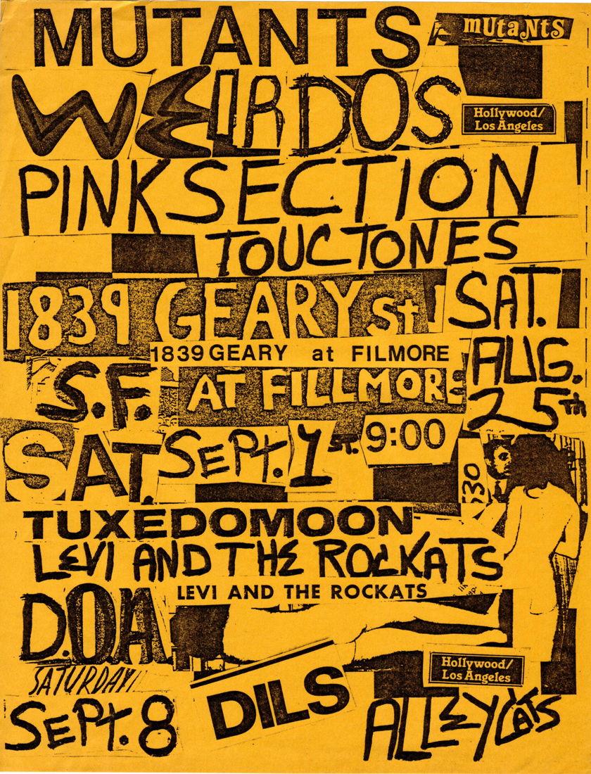 mutants weirdos pink section touchtones tuxedomoon dilsD.O.A. alleycats 1839 geary